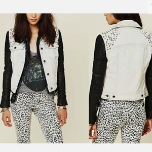 Free People Rare Denim Studded Distressed Vest Coastal Cowgirl Size M Festival
